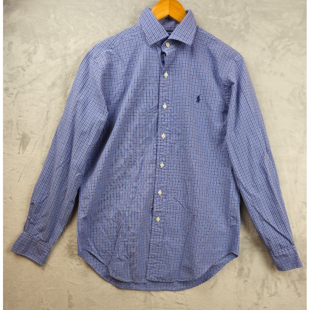 Polo Ralph Lauren Shirt Mens Medium Blue Gingham Pony Casual Stanton Classic